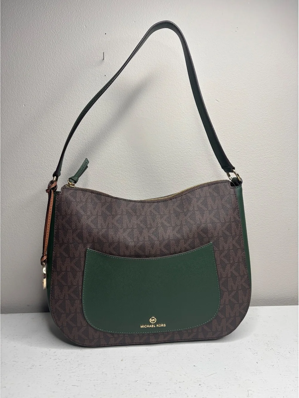 Michael Kros Signature Logo Hobo Bag Green & Brown